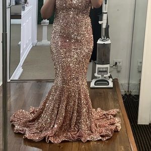 Rose Gold Sequin Dress Strapless Size 12